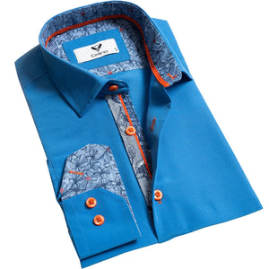 Blue Cotton Mens Slim Fit Designer Dress Shirt - tailored Cotton Shirts for Work and Casual Wear