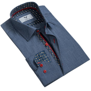 Blue Mens Slim Fit Designer Dress Shirt - tailored Cotton Shirts for Work and Casual