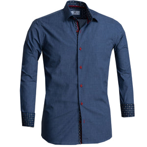 Blue Mens Slim Fit Designer Dress Shirt - tailored Cotton Shirts for Work and Casual
