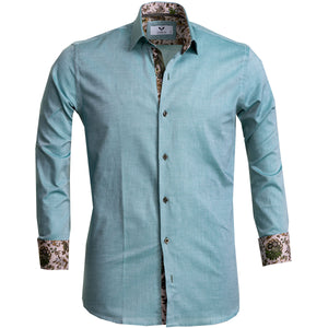 Green Mens Slim Fit Designer Dress Shirt - tailored Cotton Shirts for Work and Casual
