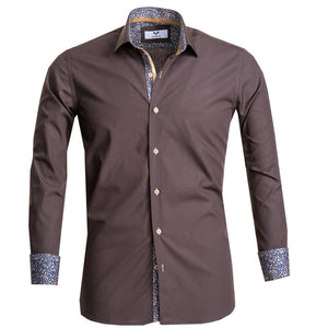 Beige Palm Trees Mens Slim Fit Designer Dress Shirt - tailored Cotton Shirts for Work and Casual