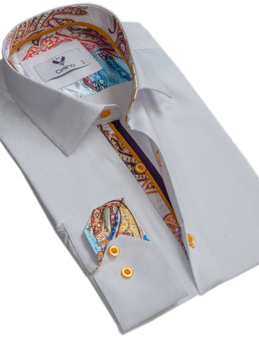 White Mens Slim Fit Designer Dress Shirt - tailored Cotton Shirts for Work and Casual