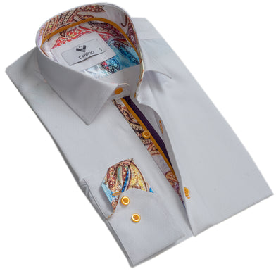 White Mens Slim Fit Designer Dress Shirt - tailored Cotton Shirts for Work and Casual