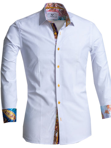 White Mens Slim Fit Designer Dress Shirt - tailored Cotton Shirts for Work and Casual