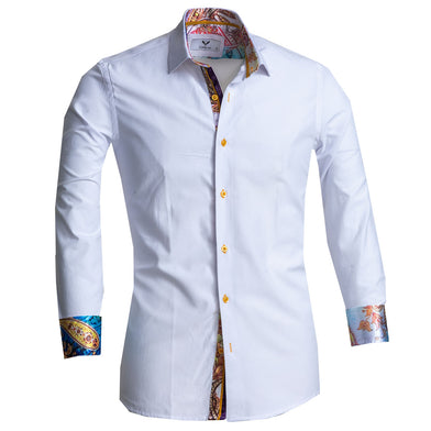 White Mens Slim Fit Designer Dress Shirt - tailored Cotton Shirts for Work and Casual