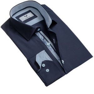 Blue Mens Slim Fit Designer Dress Shirt - tailored Cotton Shirts for Work and Casual