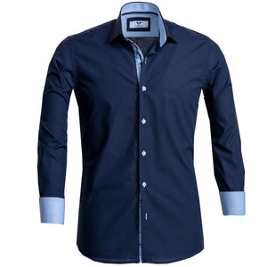 Blue Mens Slim Fit Designer Dress Shirt - tailored Cotton Shirts for Work and Casual