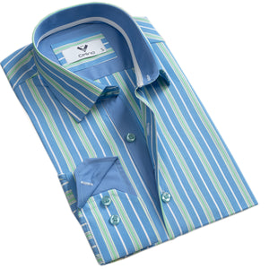 Blue Mens Slim Fit Designer Dress Shirt - tailored Cotton Shirts for Work and Casual