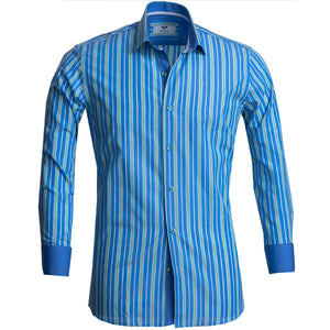 Blue Mens Slim Fit Designer Dress Shirt - tailored Cotton Shirts for Work and Casual