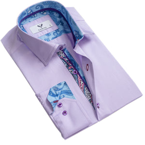 Purple Multicolor Pattern Mens Slim Fit Designer Dress Shirt - tailored Cotton Shirts for Work