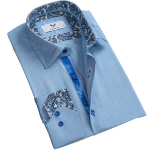 Blue Paisley Mens Slim Fit Designer Dress Shirt - tailored Cotton Shirts for Work and Casual Wear