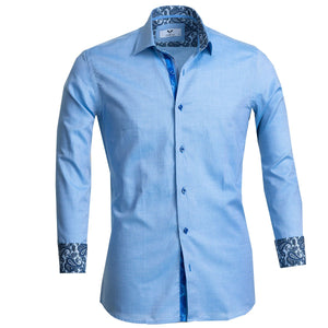 Blue Paisley Mens Slim Fit Designer Dress Shirt - tailored Cotton Shirts for Work and Casual Wear