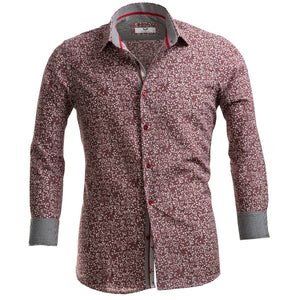Burgundy Beige Mens Slim Fit Designer Dress Shirt - tailored Cotton Shirts for Work and Casual Wear