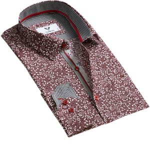 Burgundy White Floral Mens Slim Fit Designer Dress Shirt - tailored Cotton Shirts for Work and
