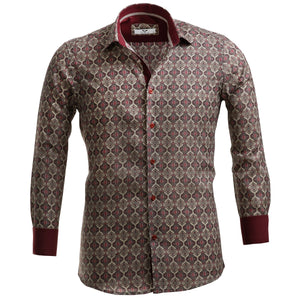 Burgundy Beige Mens Slim Fit Designer Dress Shirt - tailored Cotton Shirts for Work and Casual Wear