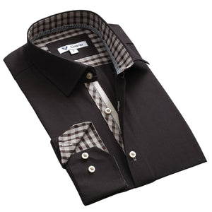 Black With Check Mens Slim Fit Designer Dress Shirt - tailored Cotton Shirts for Work and Casual