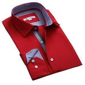 Red Pattern Mens Slim Fit Designer Dress Shirt - tailored Cotton Shirts for Work
