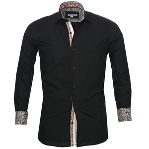 Black Paisley Mens Slim Fit Designer Dress Shirt - tailored Cotton Shirts for Work and Casual Wear