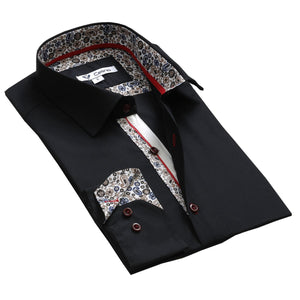 Black Paisley Mens Slim Fit Designer Dress Shirt - tailored Cotton Shirts for Work and Casual Wear