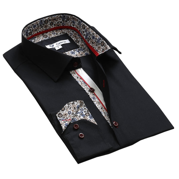 Black Paisley Mens Slim Fit Designer Dress Shirt