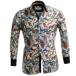 Colorful Paisley Mens Slim Fit Designer Dress Shirt - tailored Cotton Shirts for Work and Casual