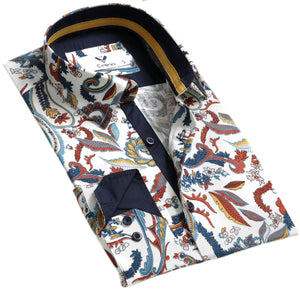 Colorful Paisley Mens Slim Fit Designer Dress Shirt - tailored Cotton Shirts for Work and Casual
