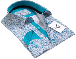 Blue Green Striped Mens Slim Fit Designer Dress Shirt - tailored Cotton Shirts for Work and Casual