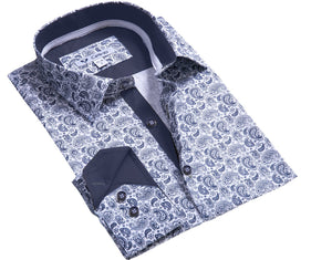 Blue Paisley Mens Slim Fit Designer Dress Shirt - tailored Cotton Shirts for Work and Casual Wear