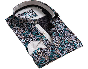 Black Multi Paisley Mens Slim Fit Designer Dress Shirt - tailored Cotton Shirts for Work and