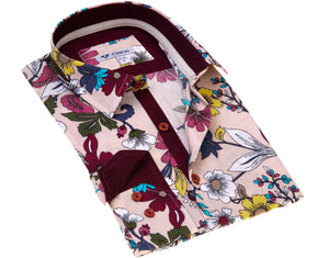 Cream Colorful Floral Mens Slim Fit Designer Dress Shirt - tailored Cotton Shirts for Work and