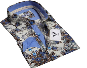 Cream Paisley Mens Slim Fit Designer Dress Shirt - tailored Cotton Shirts for Work and Casual Wear