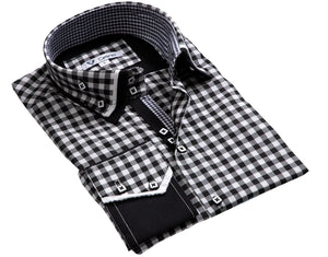 Black + White Check Mens Slim Fit Designer Dress Shirt - tailored Cotton Shirts for Work and