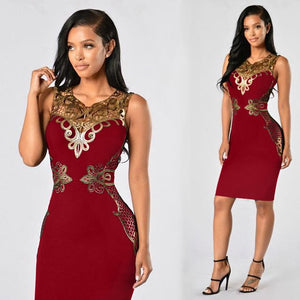 Womens Gold Lace Sleeveless Choker Dress Ladies Cocktail Party Bodycon Dress