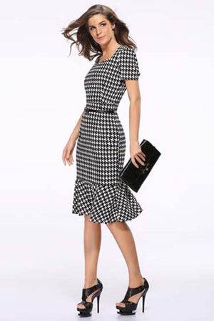 Celino Women Slim Mermaid Bodycon Black & White Check Formal Office Pencil Dress