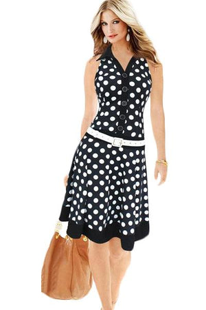 Celino Ladies Sleeveless V-Neck Polka Dot Printed White Mini Dresses