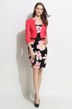 Celino Ladies Official Three Quarter Sleeve Floral Printed Pink Mini Dress