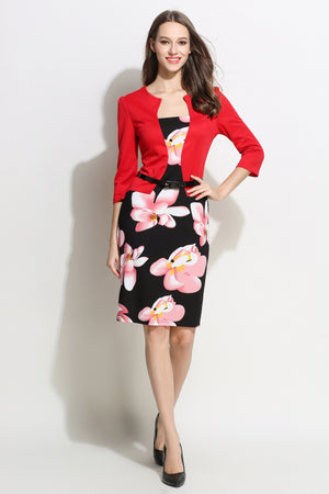 Celino Ladies Official Three Quarter Sleeve Floral Printed Pink Mini Dress