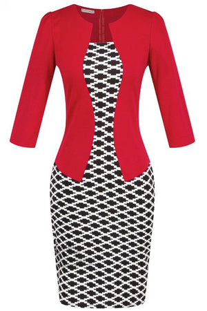 Celino Ladies Office Wear Formal Printed Plaid Red Mini Bodycon Pencil Dress