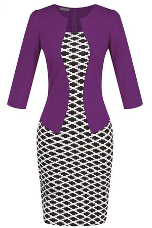 Celino Ladies Office Wear Formal Printed Plaid Purple Mini Pencil Dress