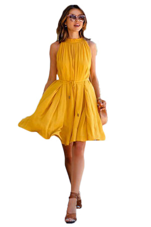Celino Women's Ladies Cocktail Sleeveless Yellow Color Mini Skater Dress