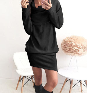 Celino Women's Casual Winter Long Sleeve Jumper Pullover Mini Short Black Dress - Celino Corp.