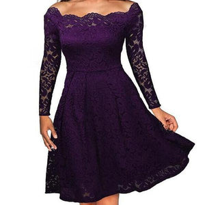 Celino Women's Purple Floral Lace Off Shoulder Long Sleeve Skater Dress - Celino Corp.