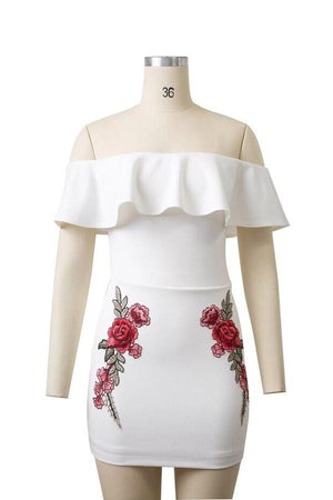 Celino Women's White Floral Printed Off Shoulder Short Sleeve Bodycon Dress - Celino Corp.