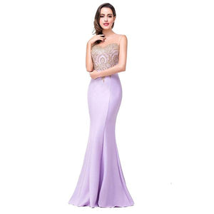 Celino Women's Mermaid Prom Sheer Jewel Neck Floor Length Purple Gown Party Dress - Celino Corp.