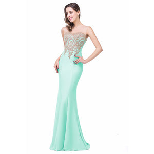 Celino Women's Mermaid Prom Sheer Jewel Neck Floor Length Mint Gown Party Dress