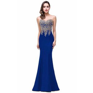 Celino Women's Mermaid Prom Sheer Jewel Neck Floor Length Bule Gown Party Dress - Celino Corp.