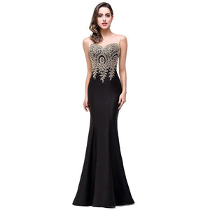 Celino Women's Mermaid Prom Sheer Jewel Neck Floor Length Black Gown Party Dress - Celino Corp.