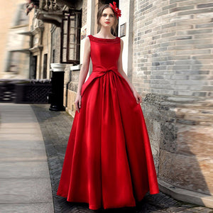 Celino Women's Red Long Gown Floor Length Round Neck Sleeveless Party Dress