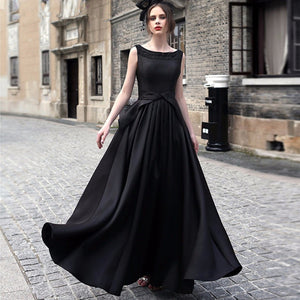 Celino Women's Black Long Gown Floor Length Round Neck Sleeveless Party Dress