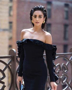 Celino Women's Sexy Cocktail Party Black Off Shoulder Long Sleeve Mini Dress - Celino Corp.